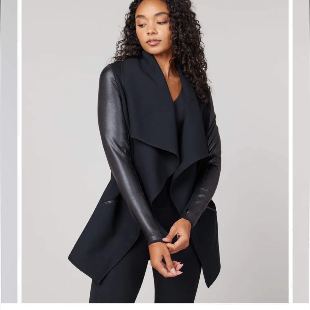SPANX Cardigan with “leather” sleeves xs